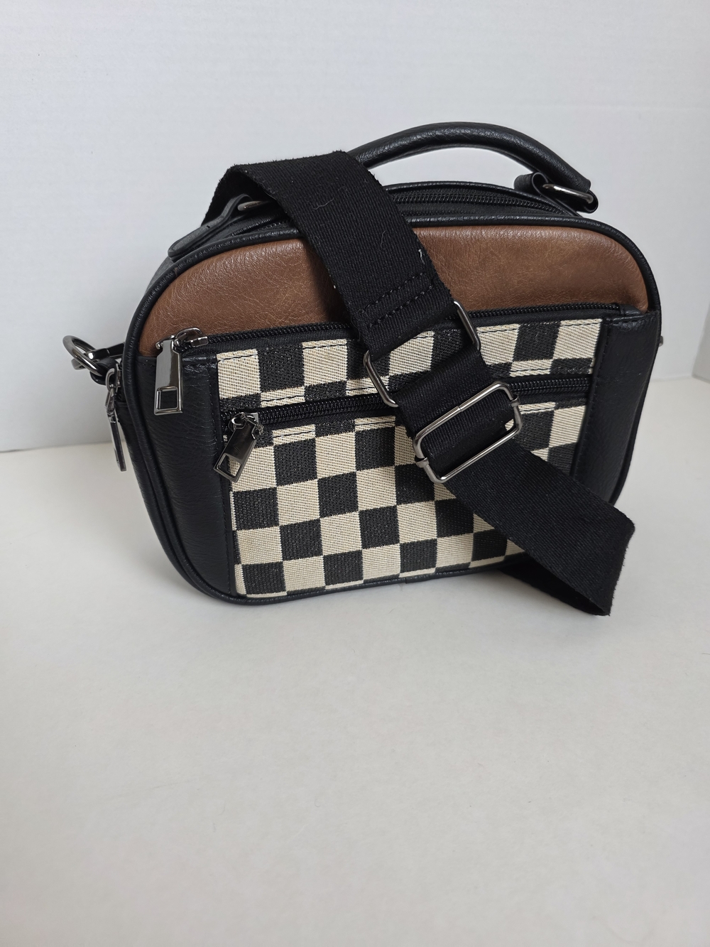 Checker Canvas/PU Leather Crossbody